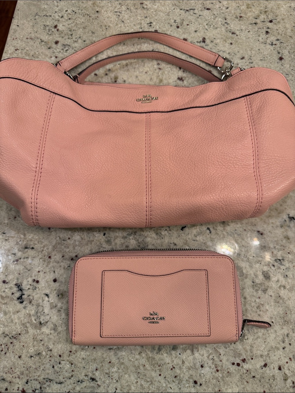 Coach Blush Pink Leather Shoulder Bag with Matching Zip Wallet